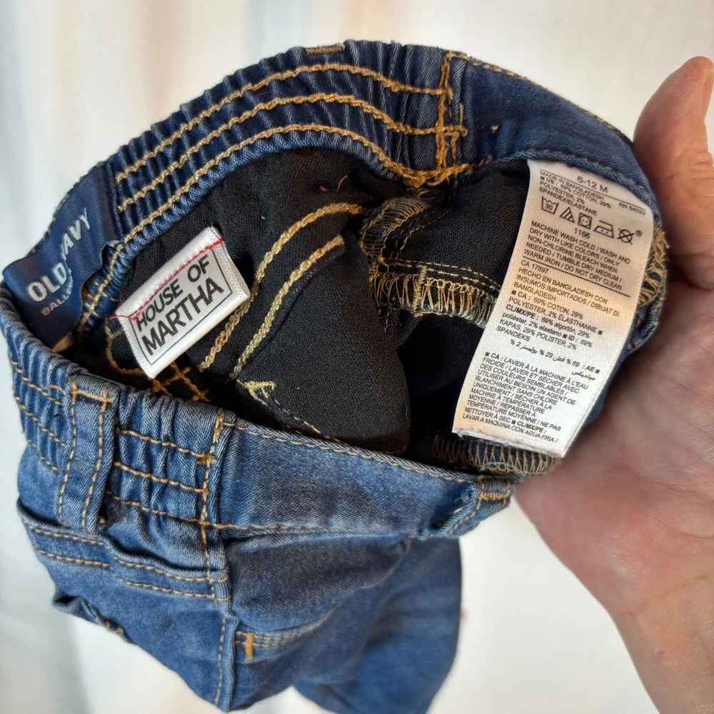 Old Navy Baby Girls Ballerina‎ Jeans Plaid Ruffle Hem Blue Denim Pants 6-12M